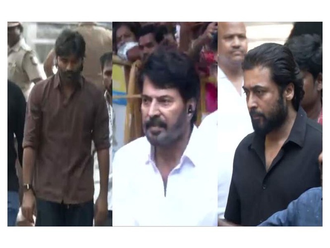 Image from: Mammootty, Dhanush, Suriya and others arrive to pay final respects to late producer RB Choudary