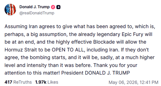 Image from: Donald Trump hails imminent end of 'legendary' Iran war campaign with hope Strait of Hormuz reopens