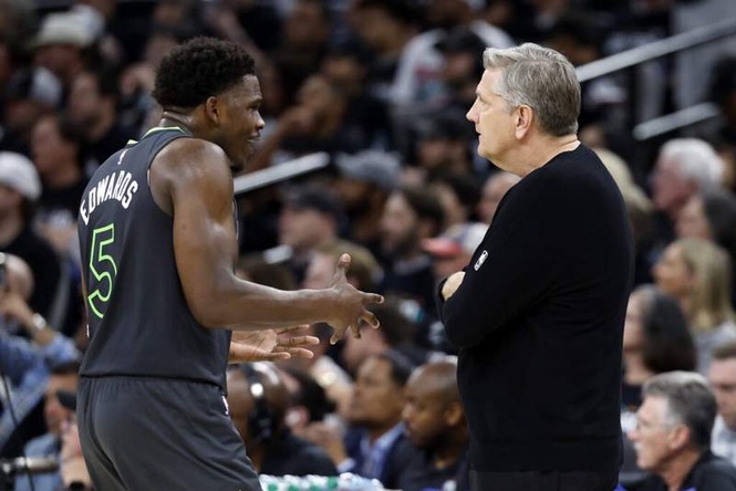 Image from: Anthony Edwards shows disagreement with Chris Finch’s ‘punked’ remark after Game 2 loss