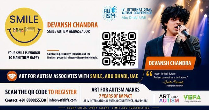Image from: Devansh Chandra, Neurodiverse Singer, Named Global Ambassador at Abu Dhabi’s IV International Autism Conference 2026; Art for Autism Marks 7 Years