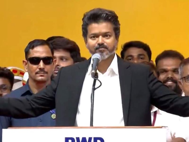 Image from: In his first speech 13th Tamil Nadu CM signals 'people-centric' governance, assures Gen Z "Vijay Mama will always be there for you"