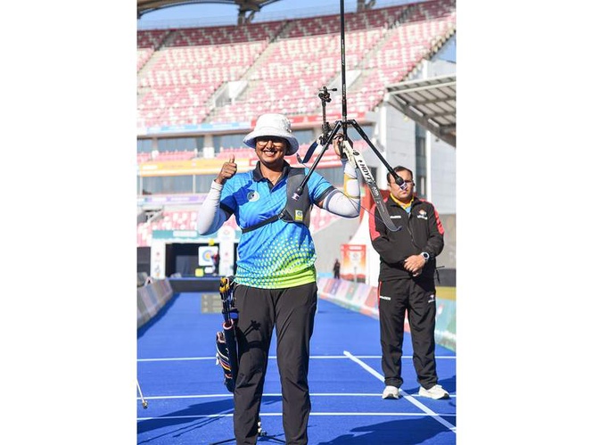 Image from: Indian archers Deepika, Ankita, Kumkum stuns China to claim gold in Archery World Cup
