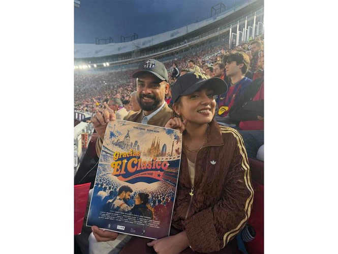 Image from: Tovino Thomas, Nazriya Nazim's upcoming film gets grand title launch at Barcelona's Camp Nou