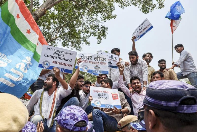 Image from: NEET-UG 2026 cancelled amid paper leak allegations; NSUI protests, ABVP demands probe