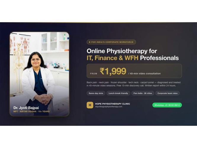 Image from: Dr. Jyoti Bajpai Launches Rs 1,999 Online Physiotherapy for IT, Finance and WFH Professionals Battling Desk Pain