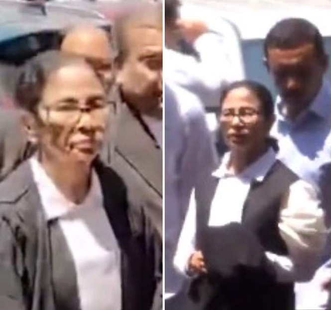 Image from: White saree to black gown: Mamata’s ‘court appearance’ takes Internet by storm