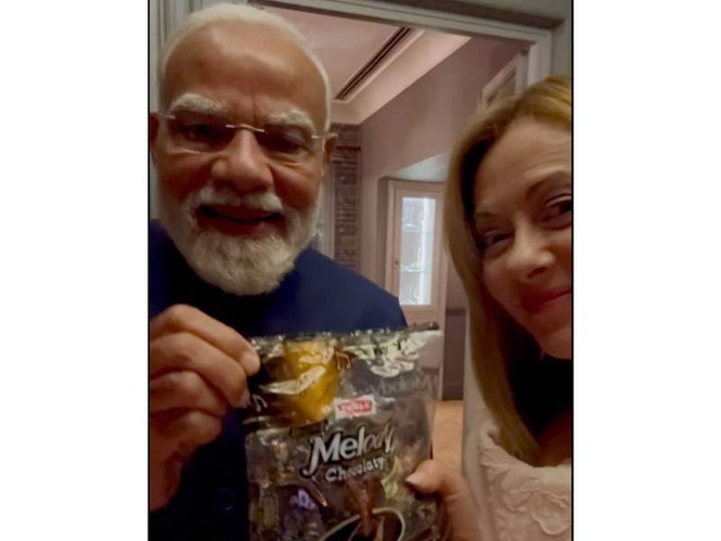 Image from: Video of PM Modi gifting 'Melody' toffees to Italian PM Meloni crosses 100 million views on social media in few hours
