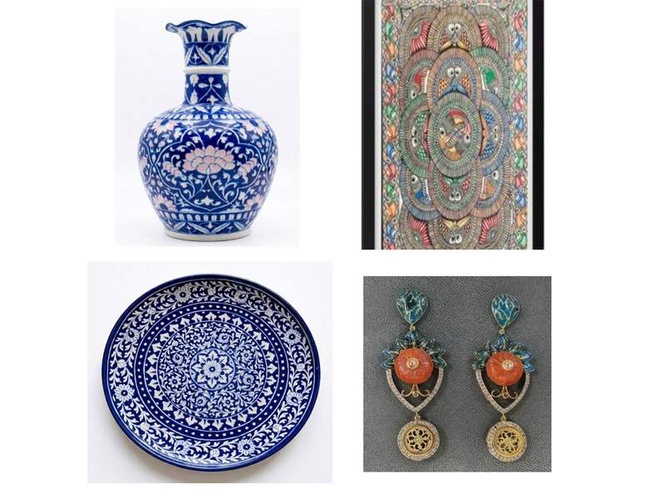 Image from: Blue Pottery, Meenakari and Kundan earrings, Madhubani Paintings; PM Modi gifts Indian heritage to Dutch Royals and PM