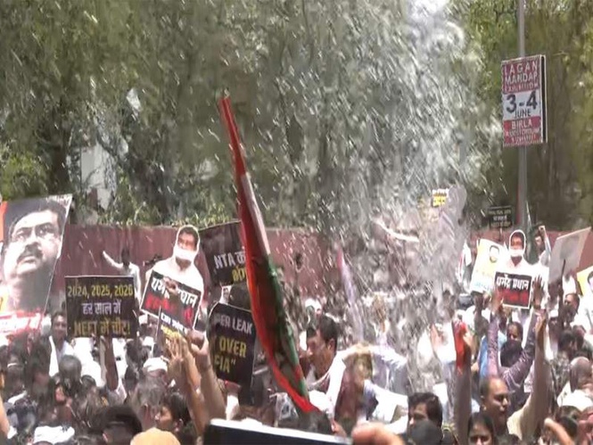 Image from: Congress stages protest in Jaipur over NEET UG 2026 paper leak, demands Education Minister's resignation
