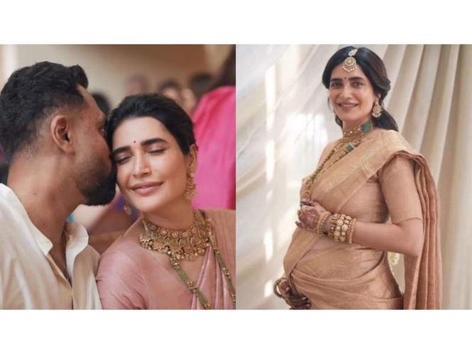 Image from: Karishma Tanna glows in South Indian-style 'Godh Bharai' ceremony, says "living a dream"