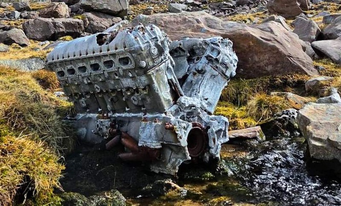 Image from: A Boy Stumbles Upon a V12 Engine in the Mountains and Uncovers a Forgotten Bomber Crash Hidden in Rocks Since 1951