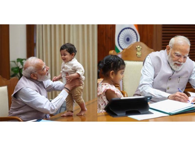 Image from: "Two young friends came to Seva Teerth": PM Modi shares heartwarming moments with Ram Mohan Naidu's children