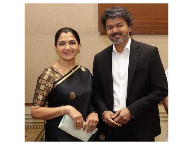 Image from: Kushboo Sundar felicitates Tamil Nadu CM Joseph Vijay, says "emotional moment for me to see my younger brother"