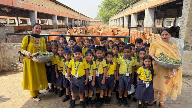 Image from: Vasant Valley students visit gaushala