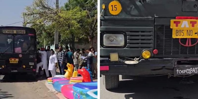 Image from: Dramatic face-off in Faridkot: AAP MLA confronts BJP leader, alleges use of ‘Army bus’ for ferrying voters