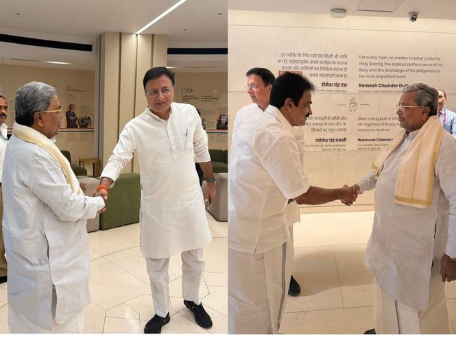 Image from: Karnataka CM Siddaramaiah meets Congress Gen Secy KC Venugopal and Randeep Surjewala at Indira Bhavan