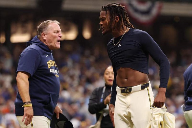 Image from: Why Brewers coach Pat Murphy found Abner Uribe’s Triple H-inspired celebration ‘unacceptable’