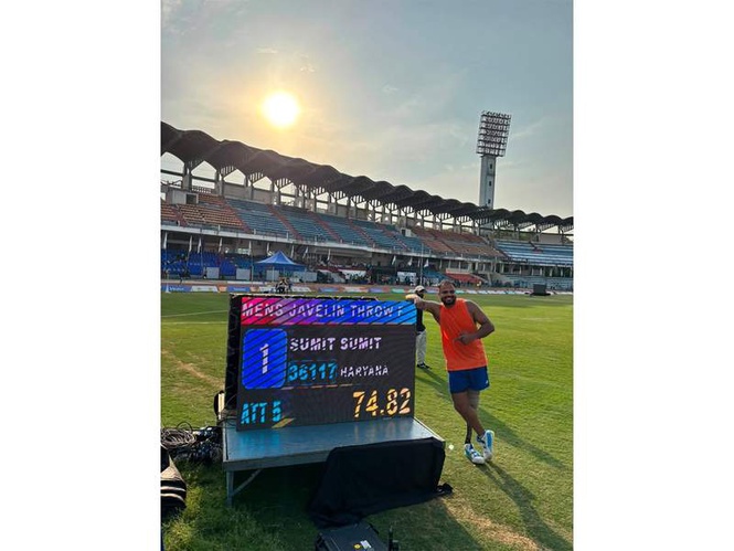 Image from: Sumit Antil breaks his own javelin F64 world record at Indian Open Para Athletics C’ships