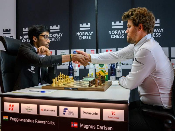 Image from: Praggnanandhaa stuns Carlsen in classical thriller at Norway Chess Round 3