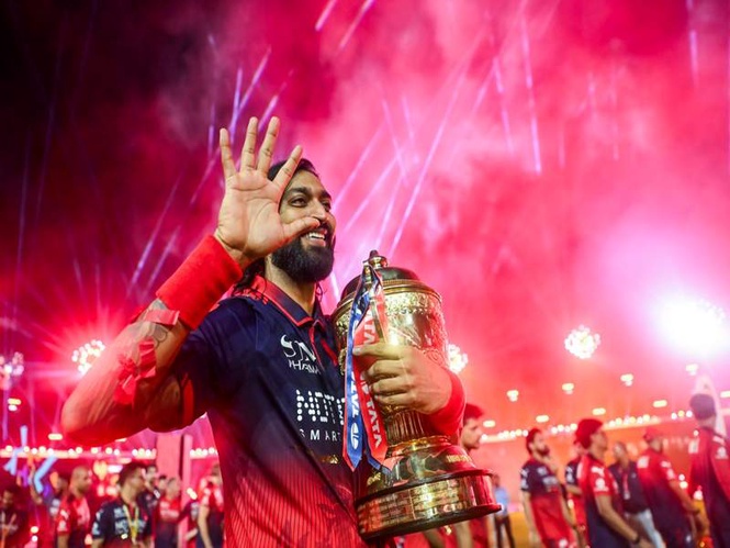 Image from: “Extremely positive for us”: Rajat Patidar hails Krunal Pandya after RCB’s title win