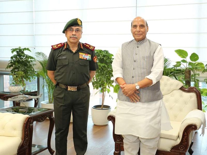 Image from: CDS General N S Raja Subramani meets Defence Minister Rajnath Singh at Kartavya Bhavan
