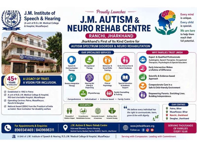 Image from: J.M. Institute of Speech and Hearing Opens New J.M. Autism and Neuro Rehab Centre in Ranchi – Jharkhand’s First of Its Kind