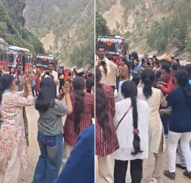 Image from: Gujarati tourists perform Garba near landslide-hit road, triggers social media outrage