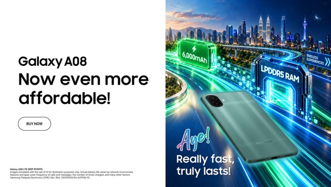 Image from: Samsung Galaxy A08 Launches in Malaysia at RM899 With 6,000mAh Battery