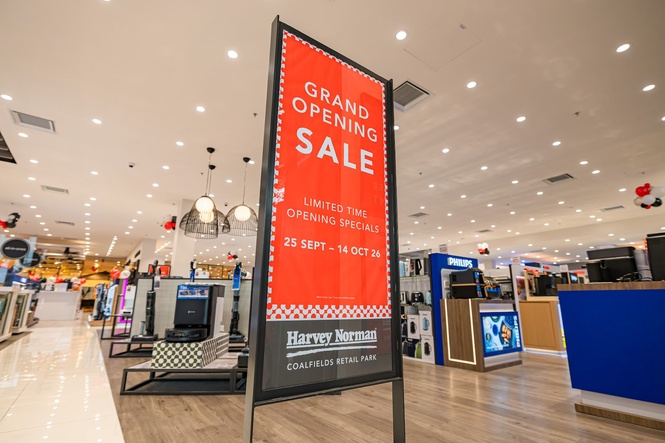 Harvey Norman Coalfields Retail Park store interior during its grand opening sale