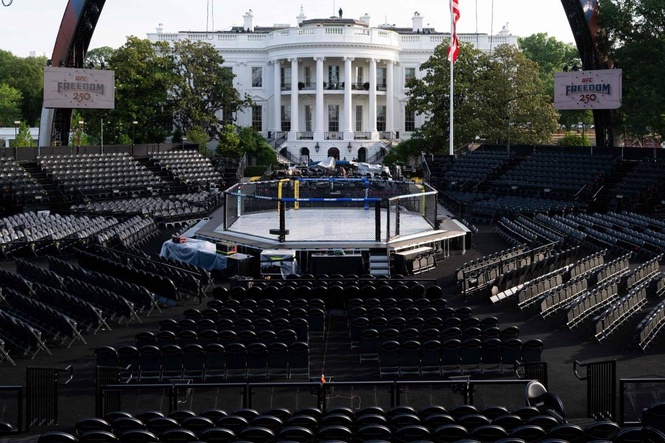 Lights! Camera! Cage match! The White House lawn's Octagon is ready for Trump's 80th birthday bash
