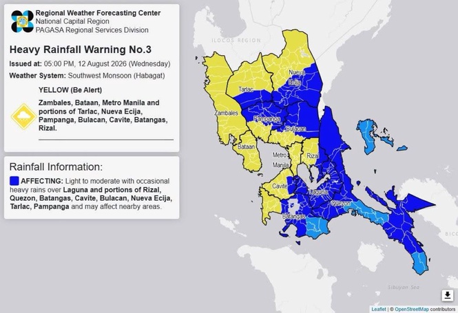 Metro Manila, parts of Luzon under yellow rainfall alert