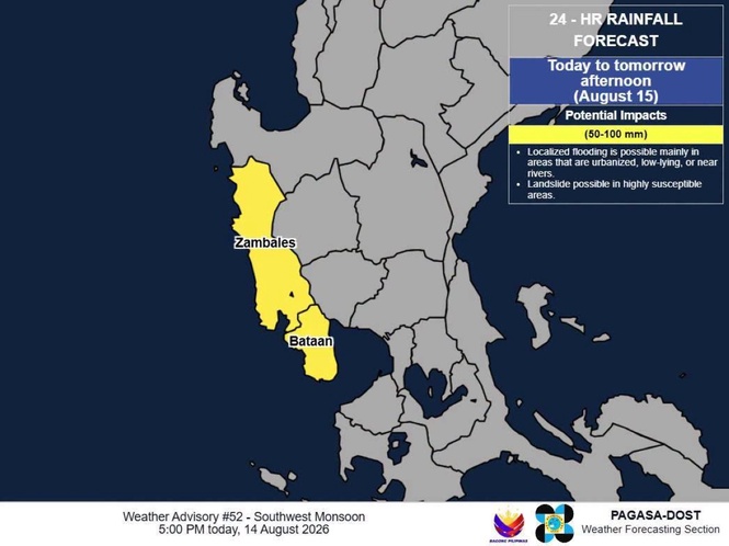 Metro Manila rainfall alert downgraded to yellow; Zambales, Bataan under orange warning — Pagasa