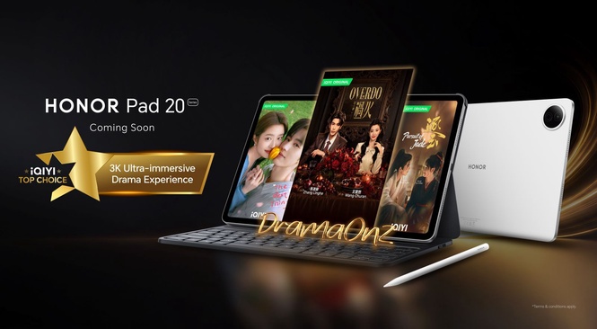 HONOR Pad 20系列获爱奇艺评选“娱乐首选平板”:8月24日马来西亚发布