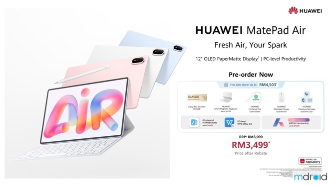 HUAWEI MatePad Air正式登陆马来西亚:5.3mm超薄机身、2.8K OLED柔光屏,售价RM3,999