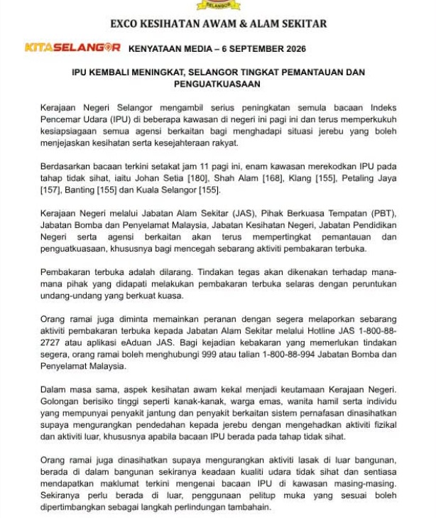 Image from: Selangor to close schools if API readings exceed 200