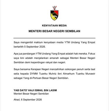 Image from: Negeri Sembilan MB reaffirms loyalty to Tuanku Muhriz amid throne dispute