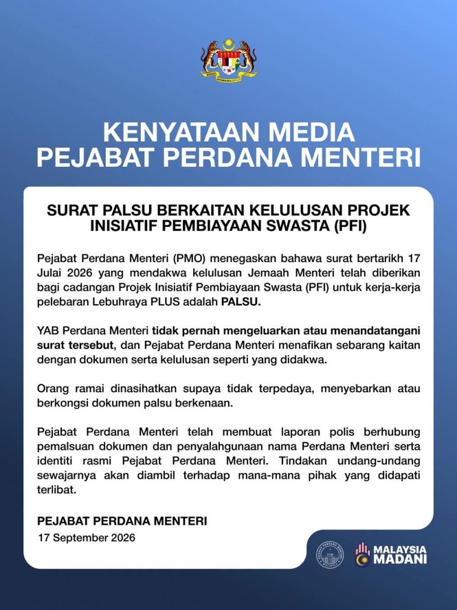 Image from: PMO lodges police report over fake PLUS highway expansion approval letter