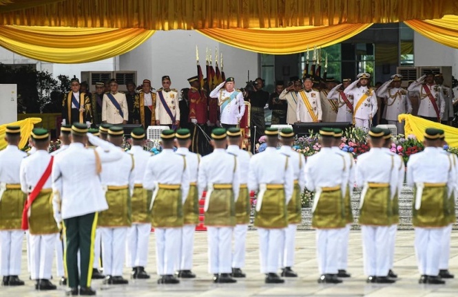 King presides over grand military colours parade to mark official birthday celebrations