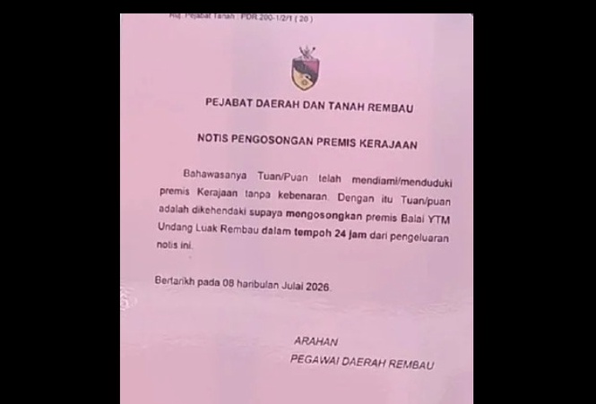 Rembau Undang’s office ordered to vacate premises within 24 hours amid adat dispute