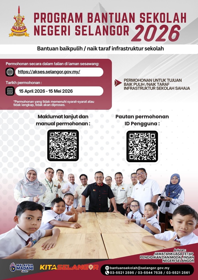 Permohonan bantuan sekolah Selangor dibuka hingga 15 Mei