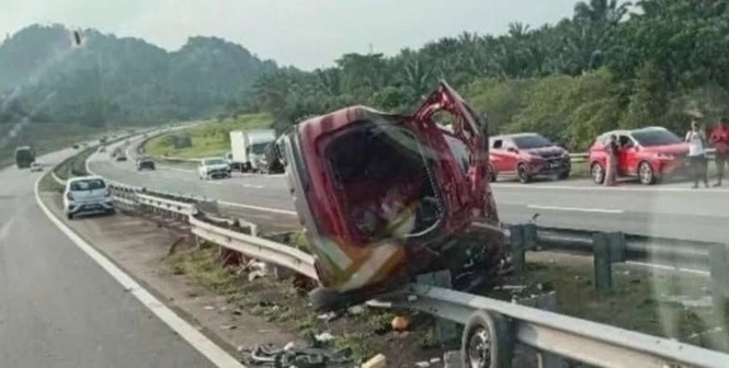 Wanita putus kaki kiri selepas kereta dinaiki terbabas di LPT2