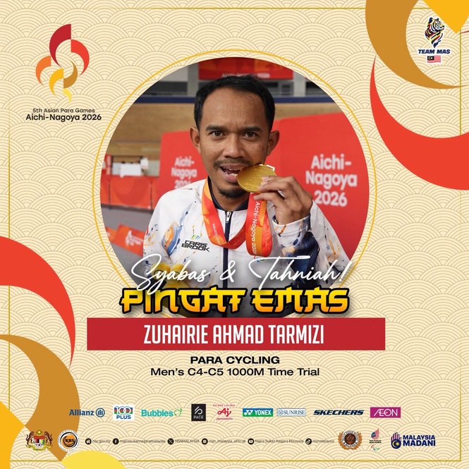 Zuhairie raih emas sulung Malaysia di Sukan Para Asia 2026