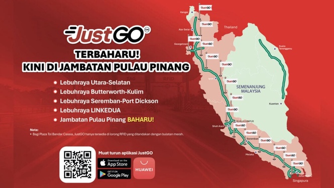 Image from: JustGo’s number-plate toll payment now works at the Penang Bridge too