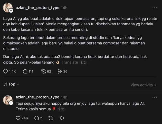 Image from: “Kalau Rasa Tak Dihargai Sangat, Jom La Ikut Aku Jual Kereta” – Azlan The Proton Type Respon Isu Lagu AI