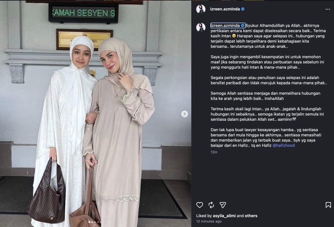 Image from: “Saya Mohon Maaf” – Selepas Bertahun Bertelagah, Izreen Azminda Dan Intan Salleh Akhirnya Berdamai
