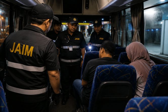 Image from: Pemandu Bas Dan Janda Dicekup JAIM Disyaki Berkhalwat Dalam Bas