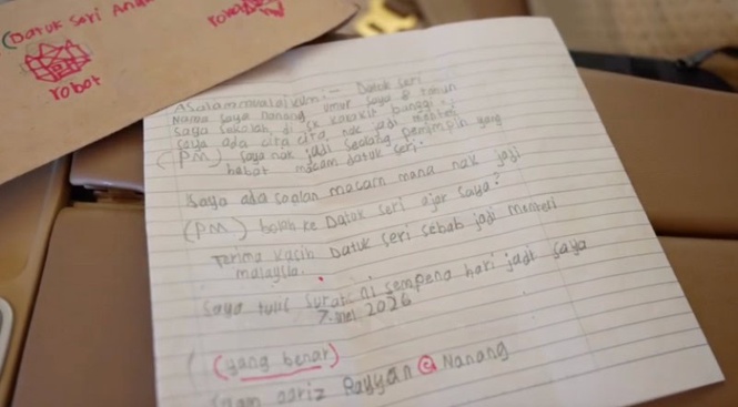Image from: Impian jadi Perdana Menteri kerap diperlekeh, kanak-kanak berjaya serah surat ke PM Anwar