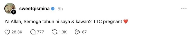 Image from: “Semoga tahun ini saya hamil” -Sweet Qismina teringin timang cahaya mata