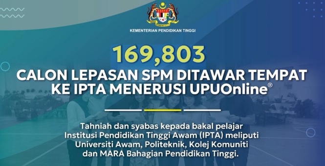 Image from: Tahniah! KPT umum keputusan UPUOnline, 169,803 lepasan SPM berjaya ke IPTA