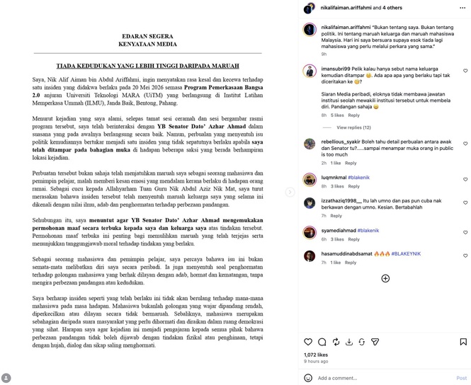 Image from: “Bukan tentang saya, bukan tentang politik. Tapi maruah keluarga…” -Cucu Nik Aziz